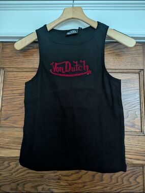 Von Dutch Black Tank with Red Embroidered Logo, Large